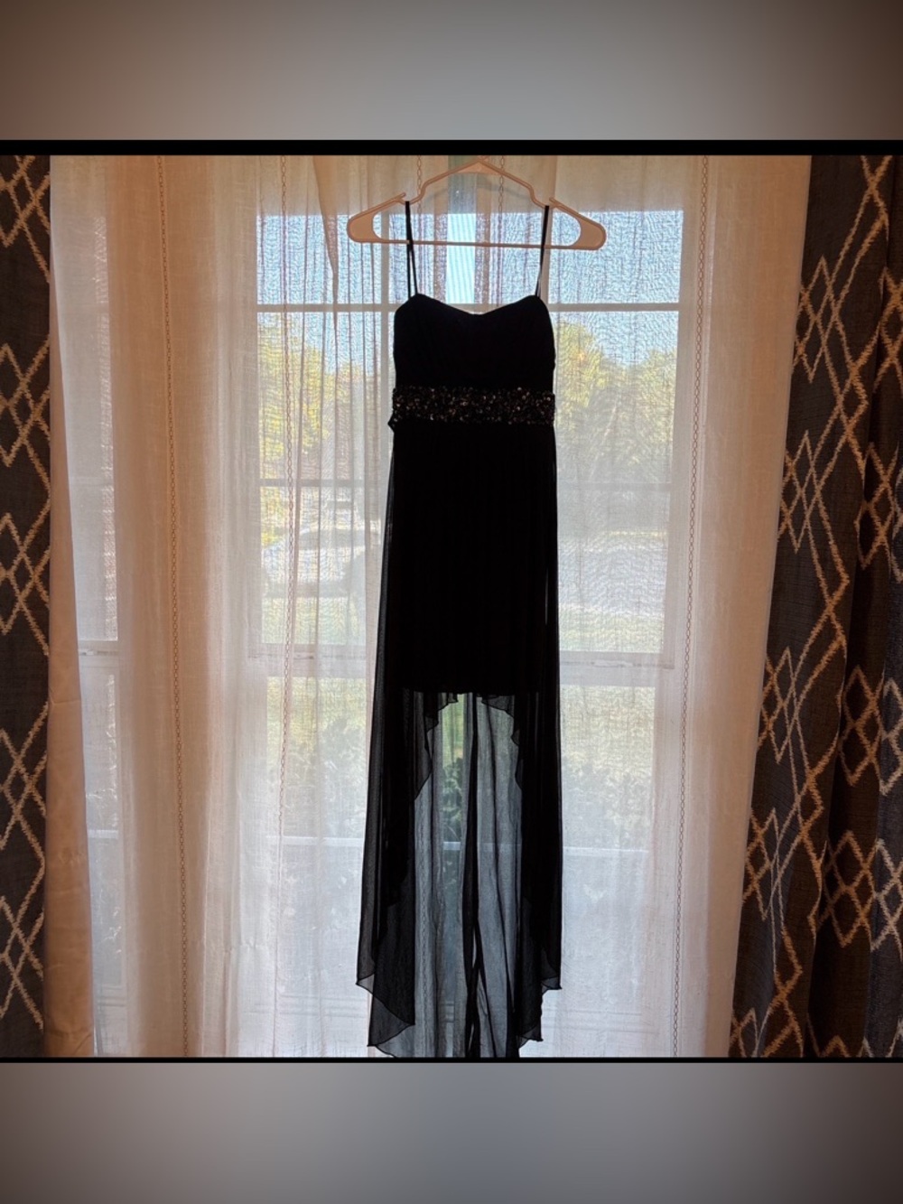 B Darlin Black Strapless Evening Dress with Sequin Waistband